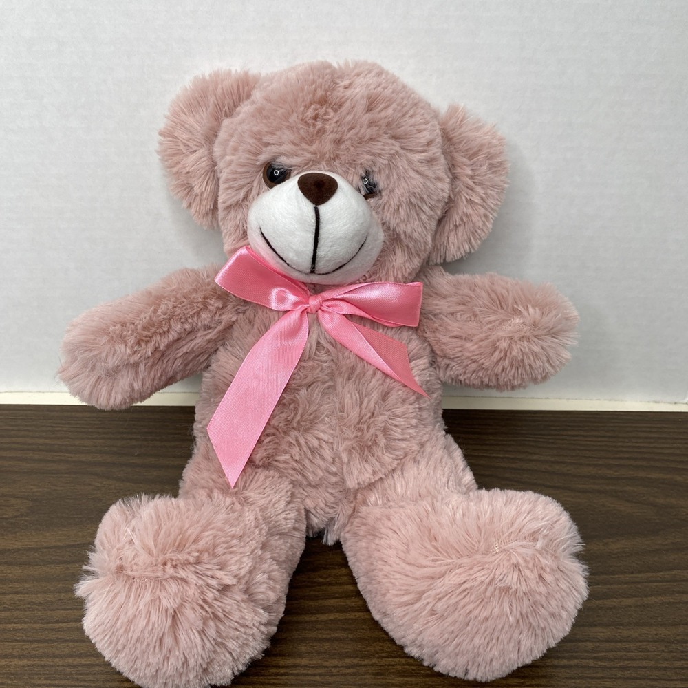 Dusty Rose Pink Mauve Soft Teddy Bear Brown Eyes Button Nose